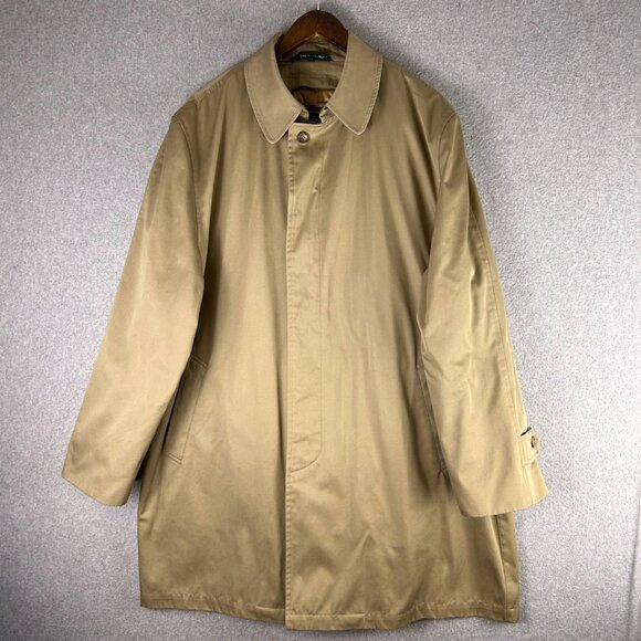 Lauren Ralph Lauren Trench Coat Men's Large Tan Button Overcoat Jacket Classic - Picture 1 of 16